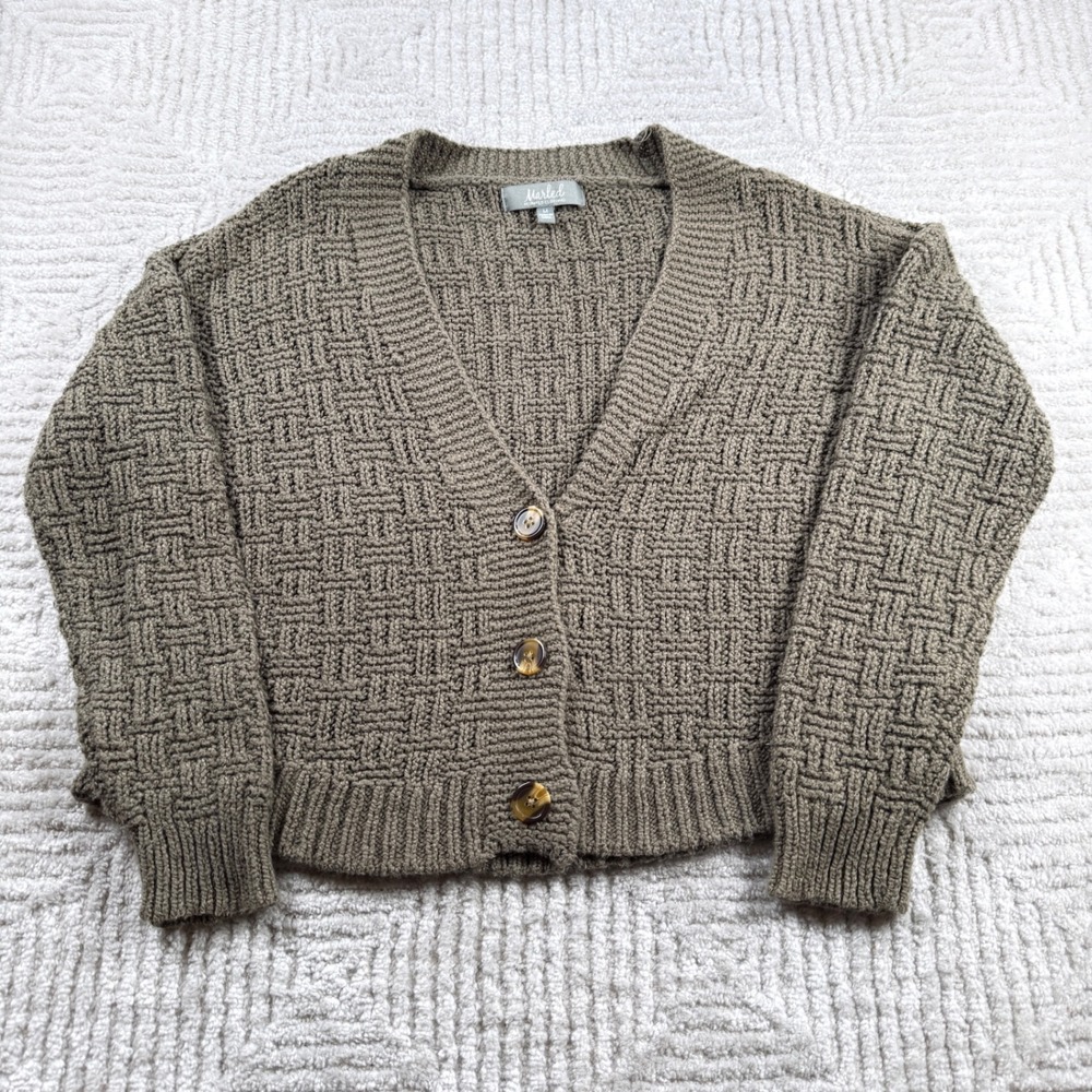 Marled Cardigan Women's Medium Olive Brown Boho Earthy Cabincore Granola Girl